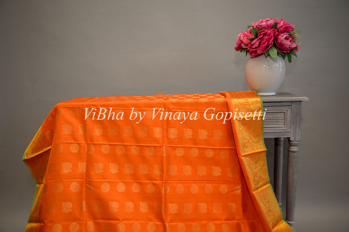 Orange Gold Zari Kanchi Silk Dupatta