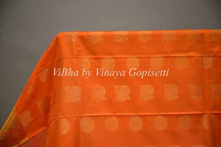 Orange Gold Zari Kanchi Silk Dupatta