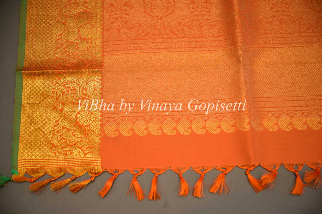 Orange Gold Zari Kanchi Silk Dupatta