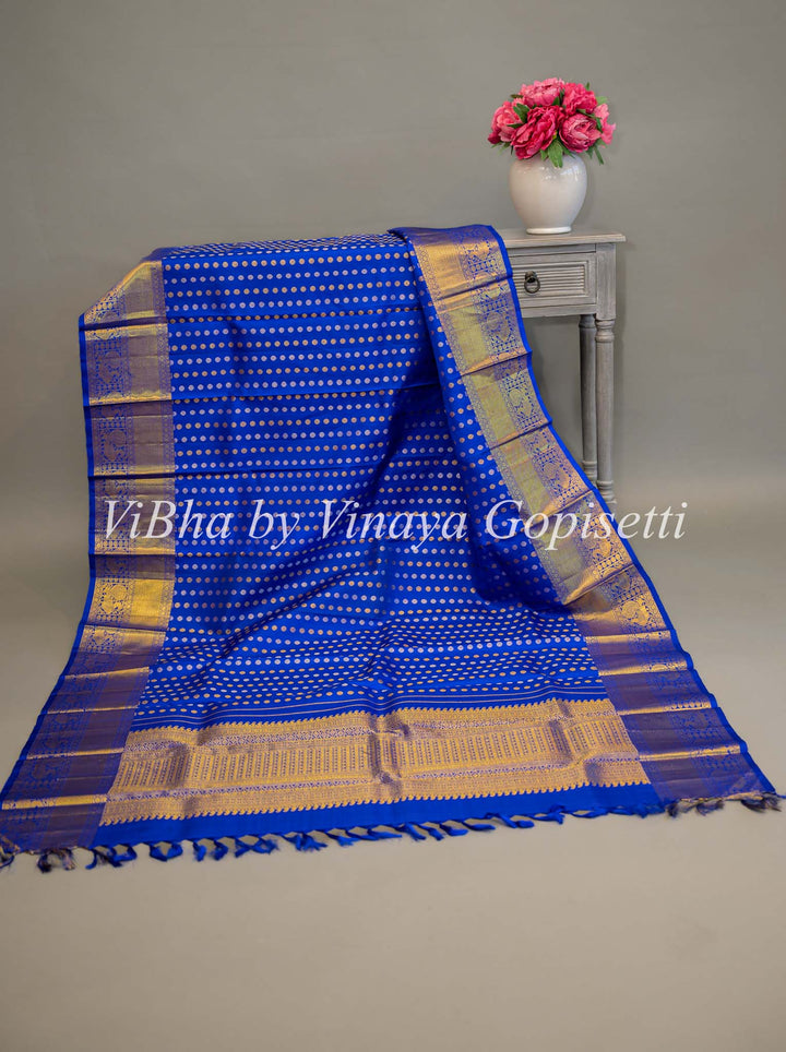 Blue Kanchi Silk Dupatta With Gold Zari Borders