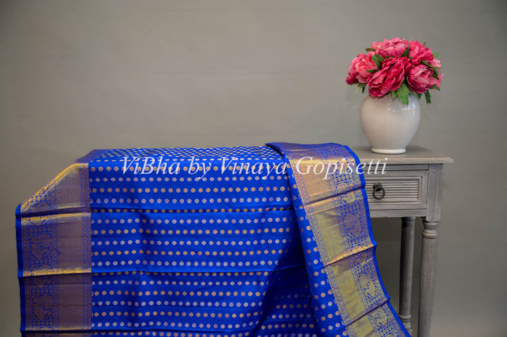 Blue Kanchi Silk Dupatta With Gold Zari Borders