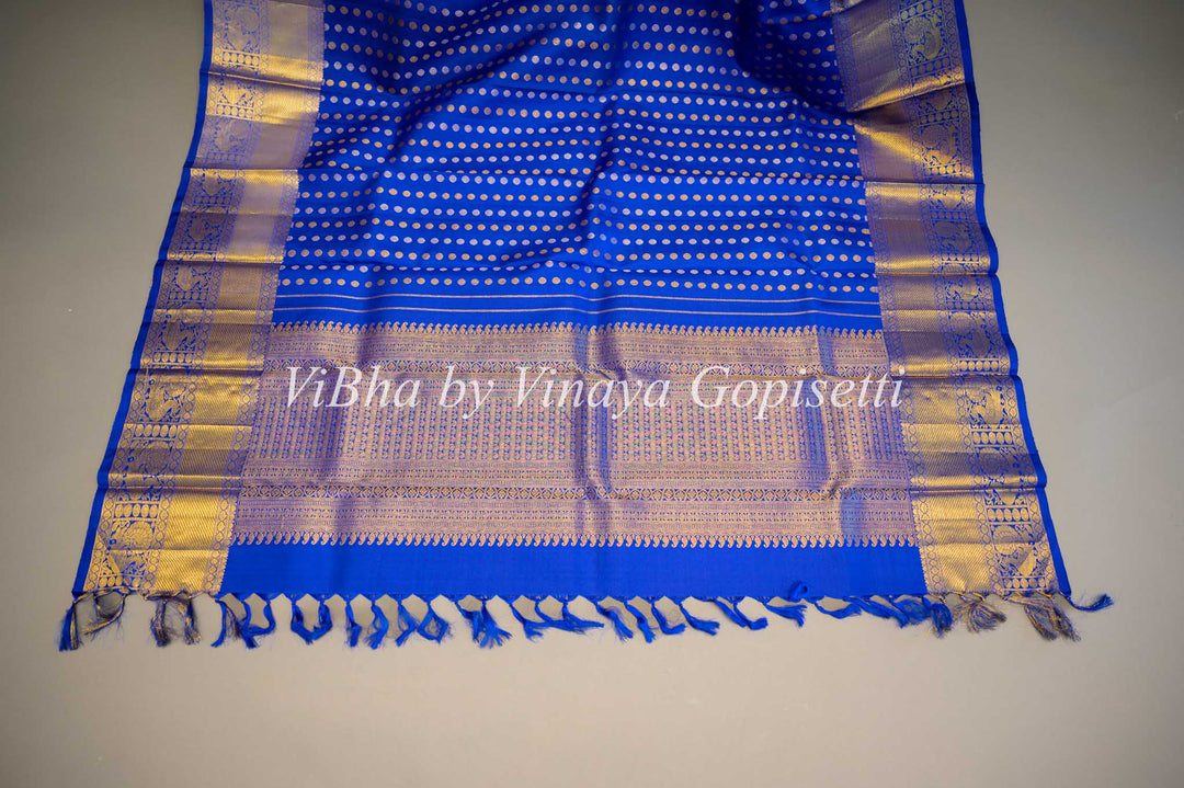 Blue Kanchi Silk Dupatta With Gold Zari Borders