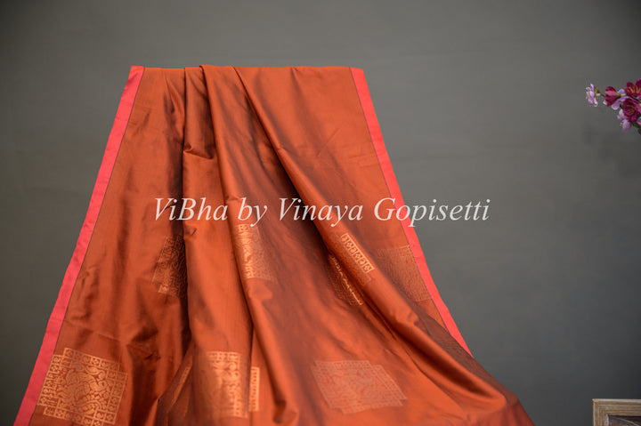 Dark Rust and Magenta Kanchi Soft Silk Saree and Blouse