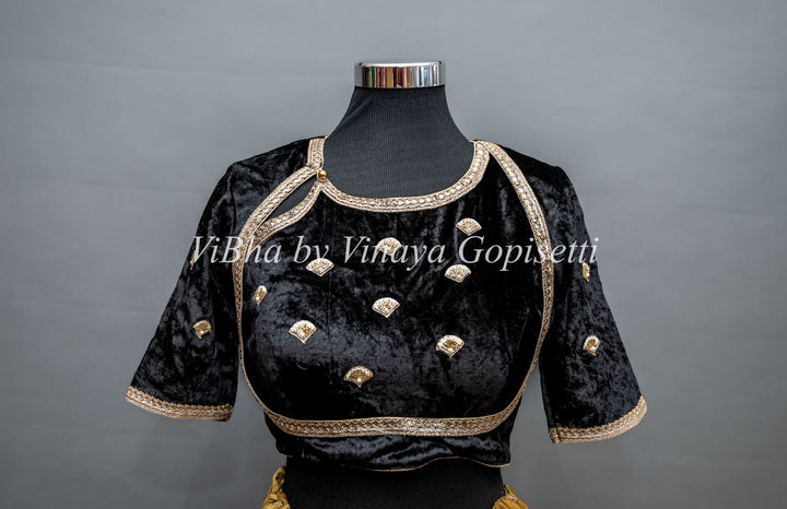 Black Embroidered Velvet Blouse