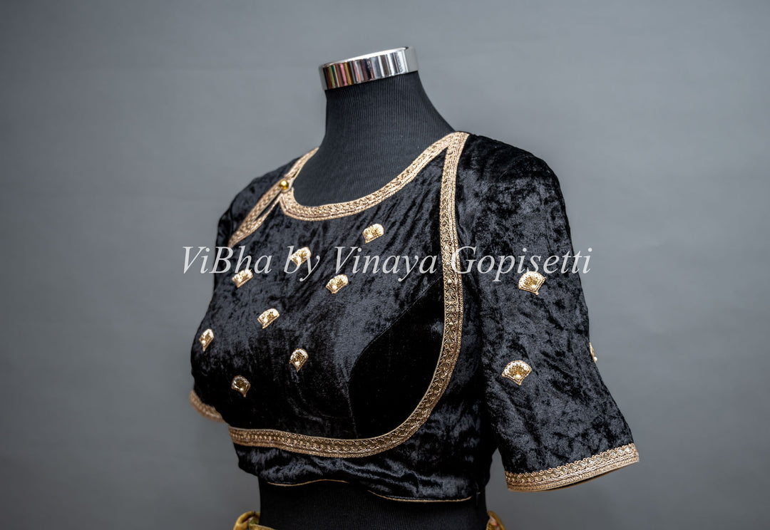 Black Embroidered Velvet Blouse