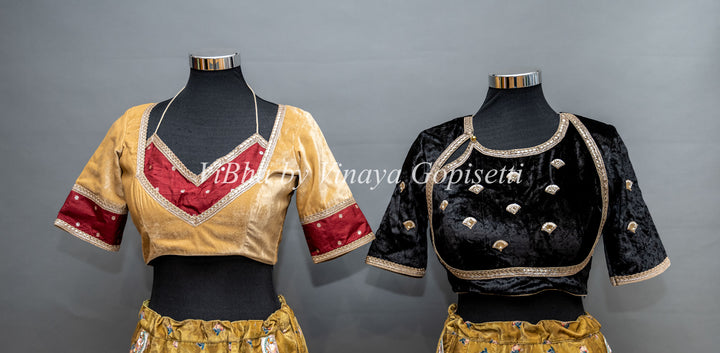 Gold And Maroon Embroidered Velvet Blouse