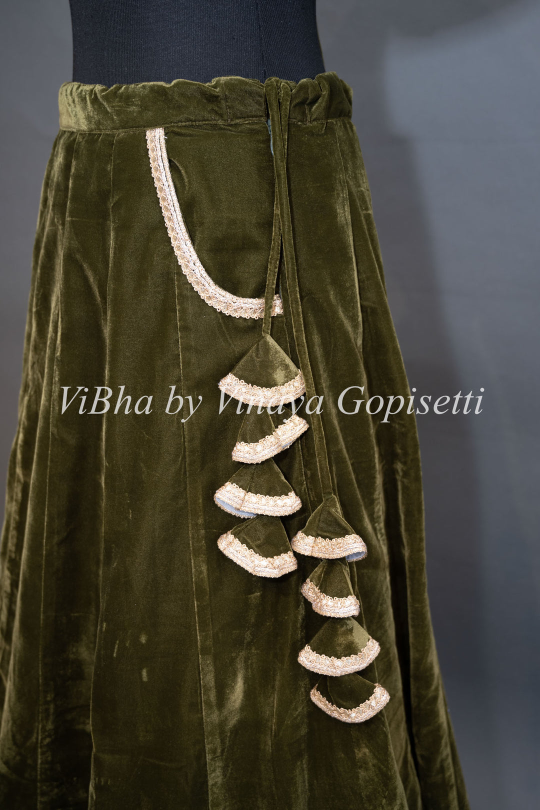 Dark Mehendi Green Embroidered Velvet Lehenga Set