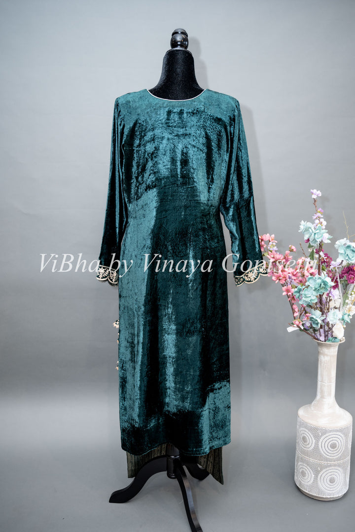 Dark Green Embroidered Velvet Salwar Suit Set