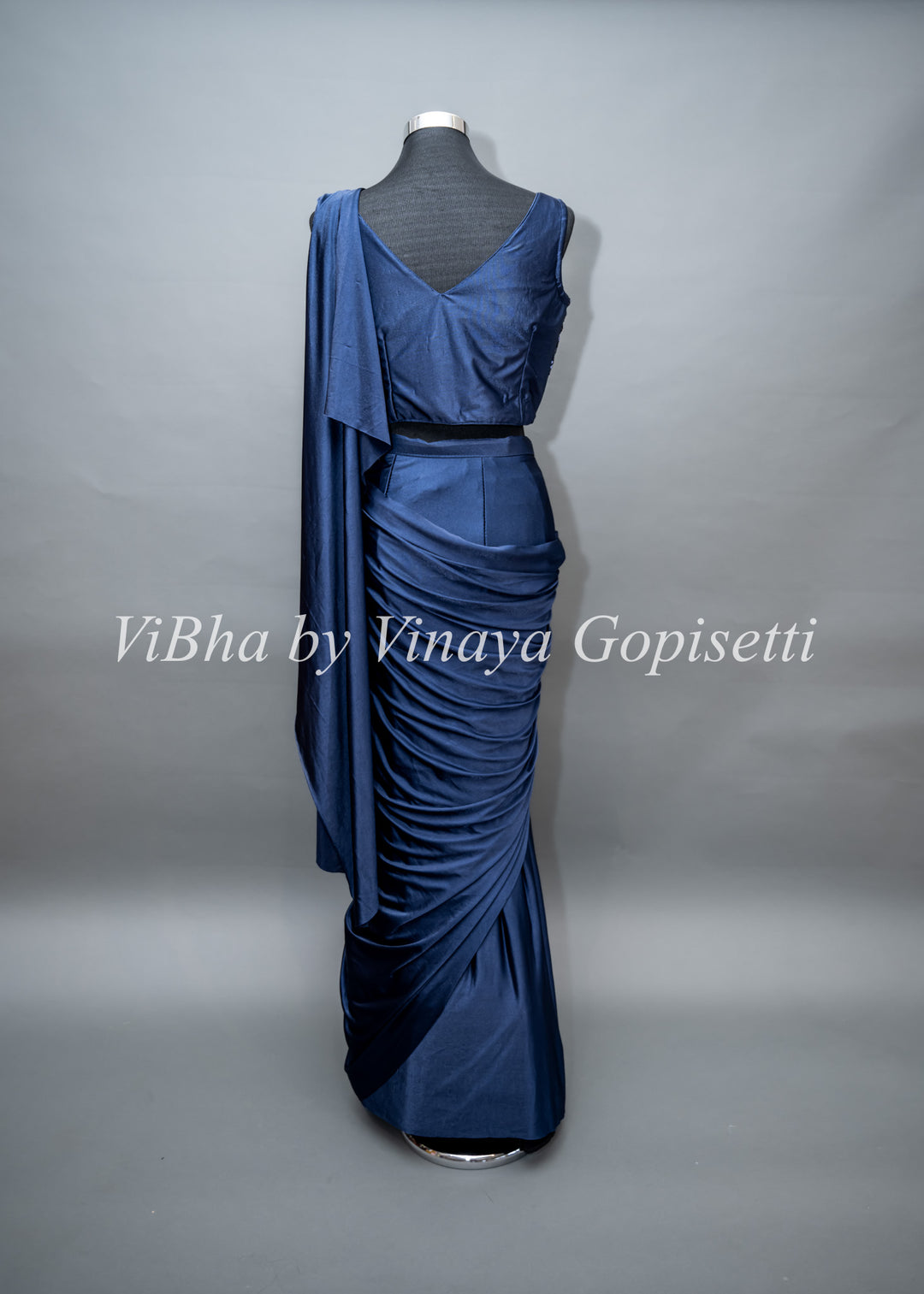 Navy Blue Draped Saree with Embroidered Jacket