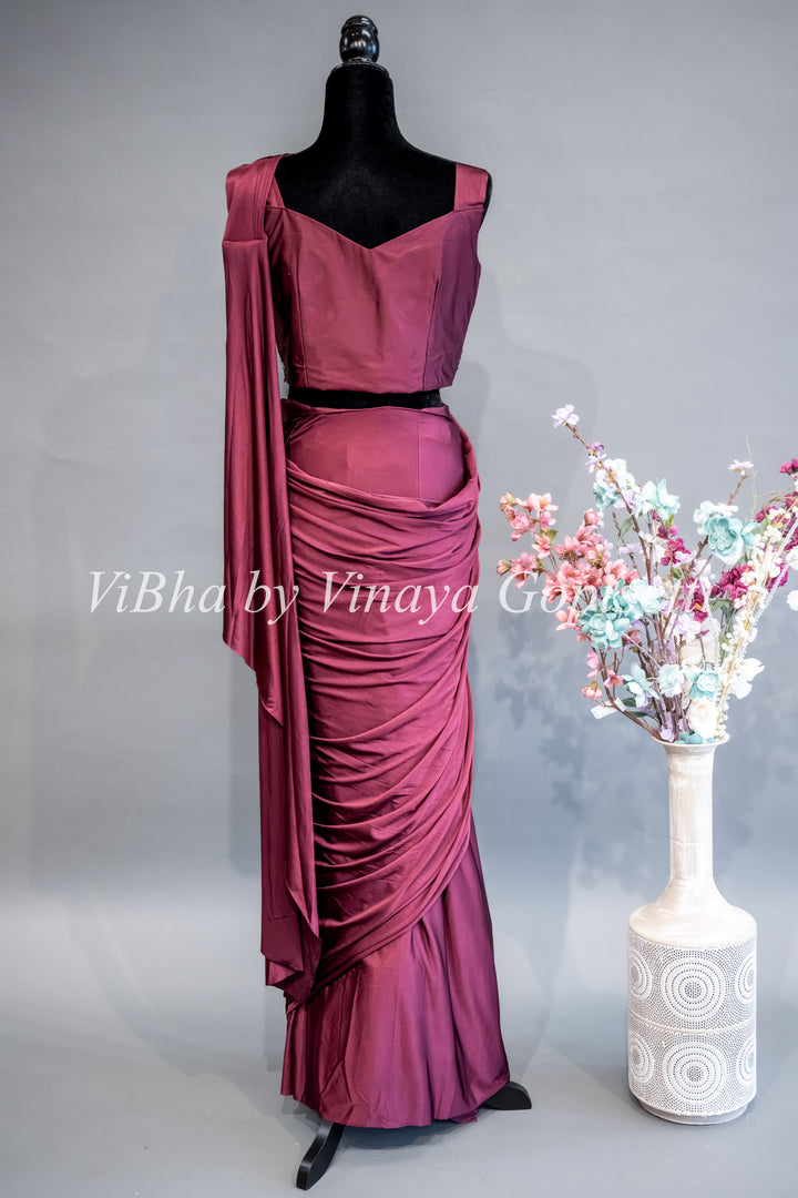 Maroon Draped Saree with Embroidered Jacket