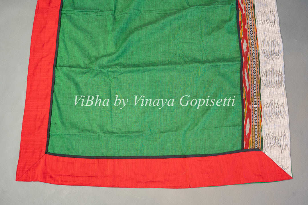 Green And Red Ikkat Half And Half Saree And Blouse