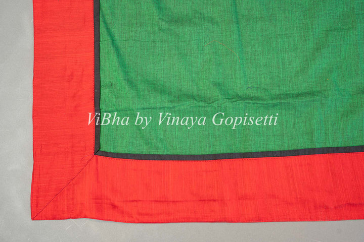 Green And Red Ikkat Half And Half Saree And Blouse