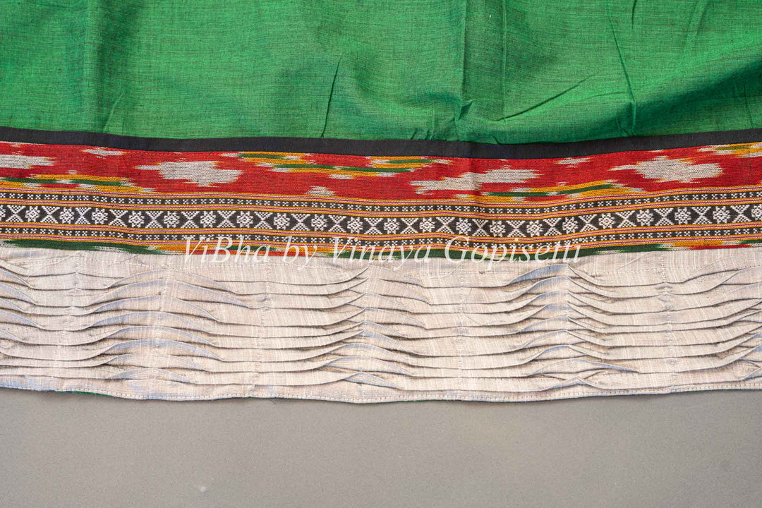 Green And Red Ikkat Half And Half Saree And Blouse