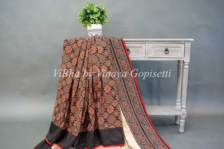 Ajrakh Print Fusion Saree and sleevless blouse