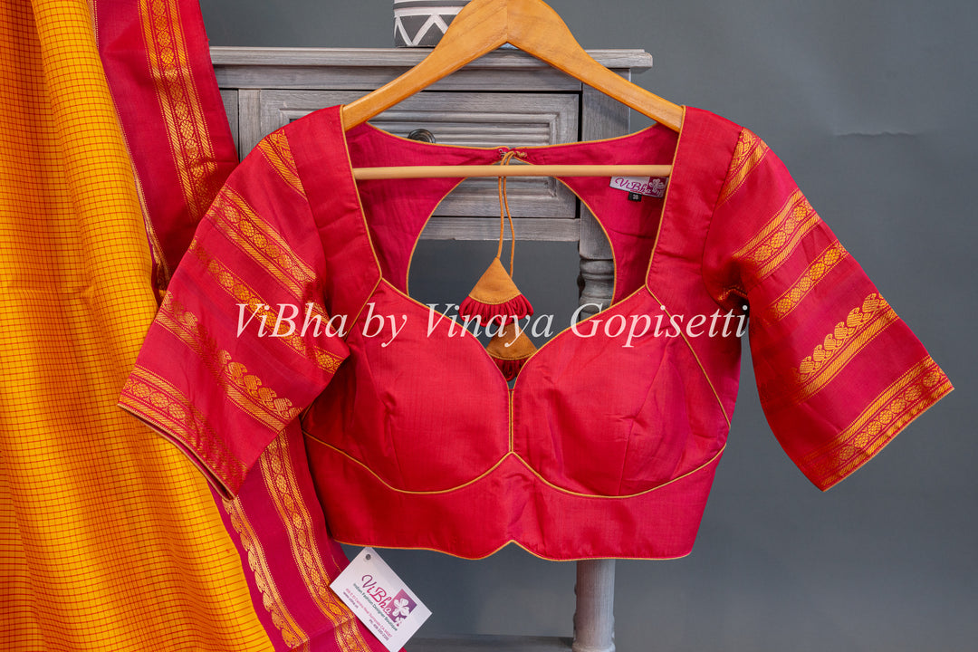 Red and Yellow Gadwal Silk Saree And Blouse