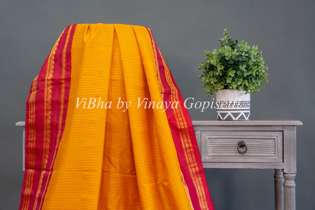 Red and Yellow Gadwal Silk Saree And Blouse