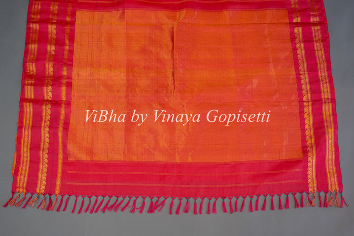 Red and Yellow Gadwal Silk Saree And Blouse