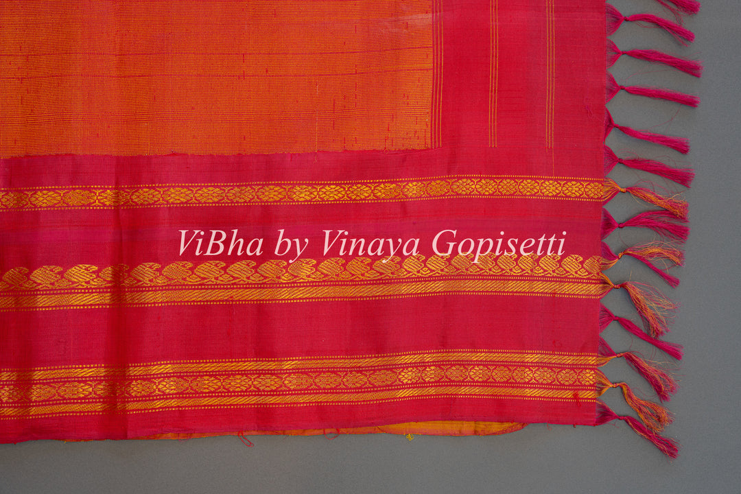 Red and Yellow Gadwal Silk Saree And Blouse