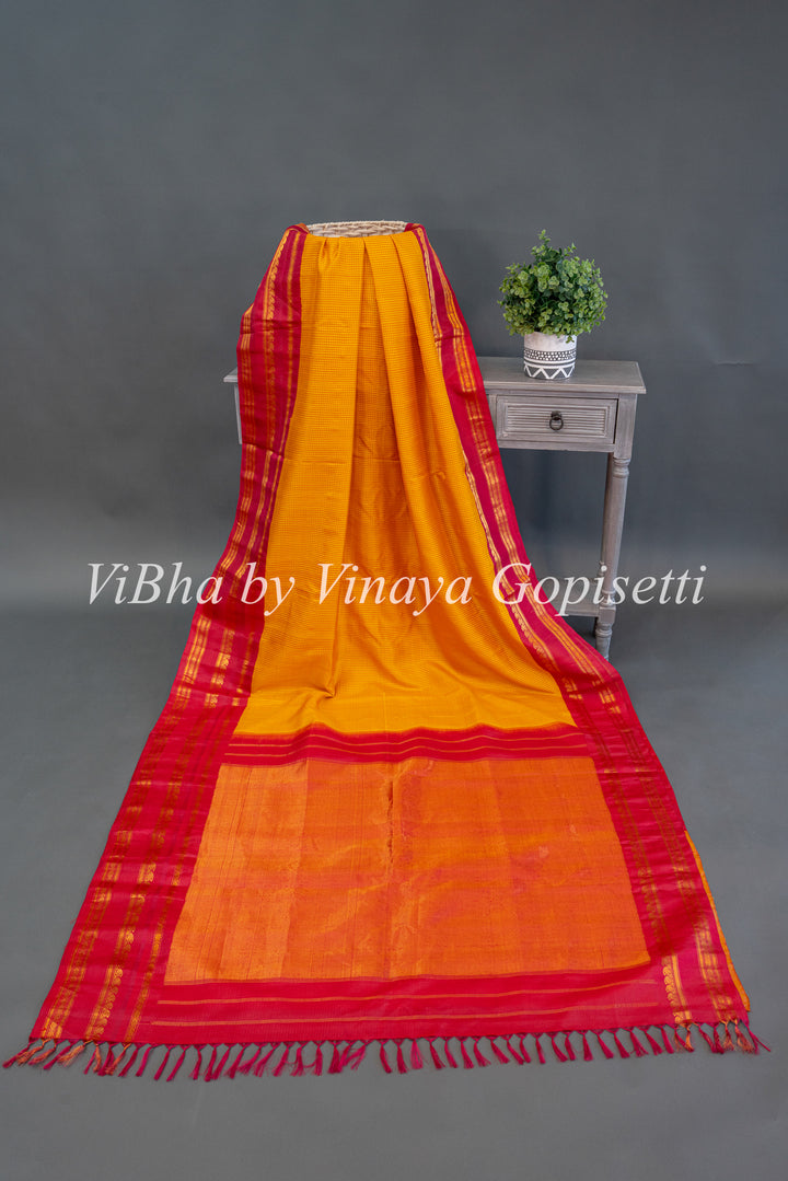 Red and Yellow Gadwal Silk Saree And Blouse