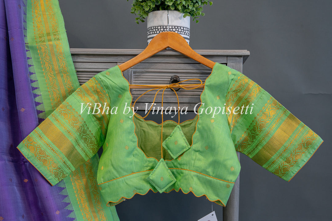 Mint Green And Purple Gadwal Silk Saree And Blouse