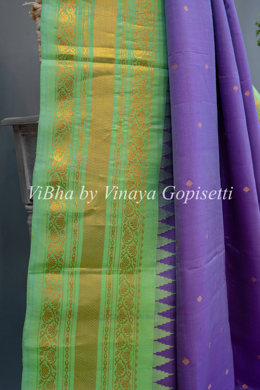 Mint Green And Purple Gadwal Silk Saree And Blouse