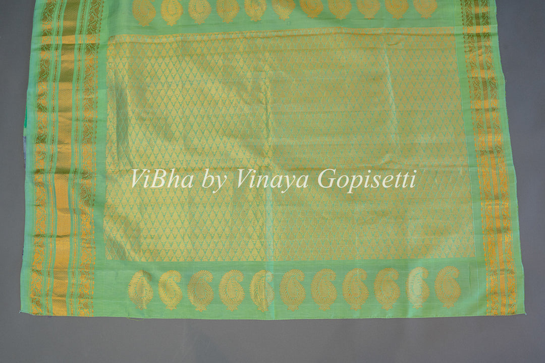 Mint Green And Purple Gadwal Silk Saree And Blouse