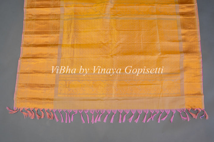 Magenta and Gold Gadwal Silk Saree with Blouse