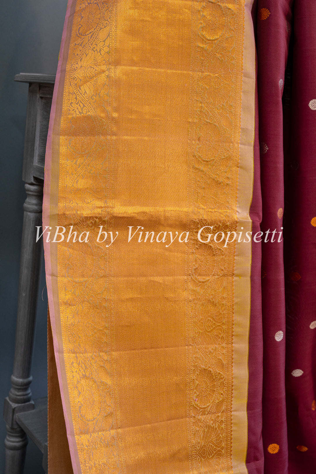 Magenta and Gold Gadwal Silk Saree with Blouse