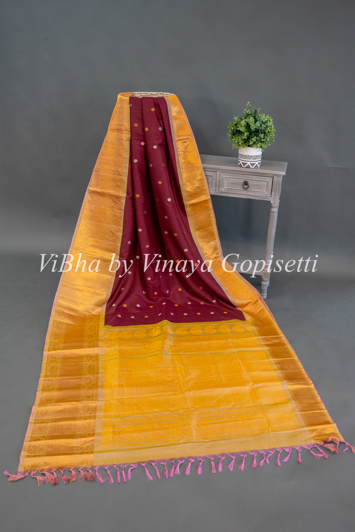 Magenta and Gold Gadwal Silk Saree with Blouse