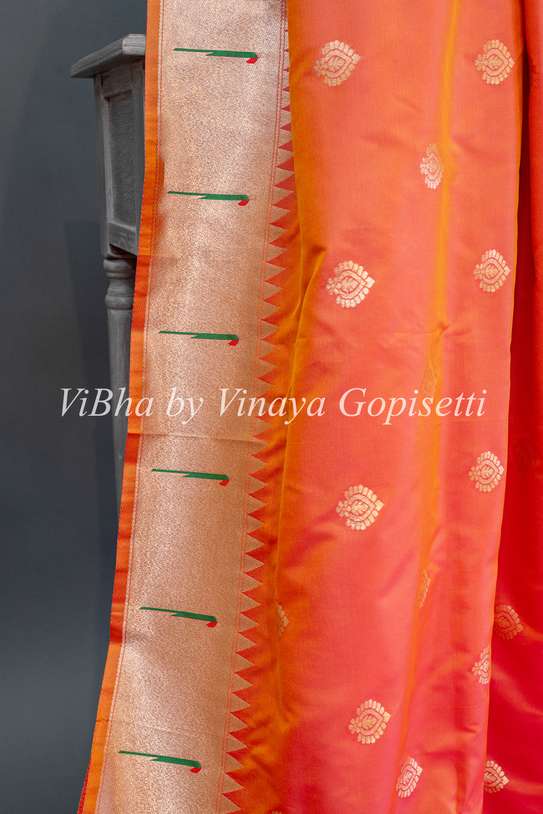 Apricot Paithani Soft Silk Saree With Floral Paithani Pallu