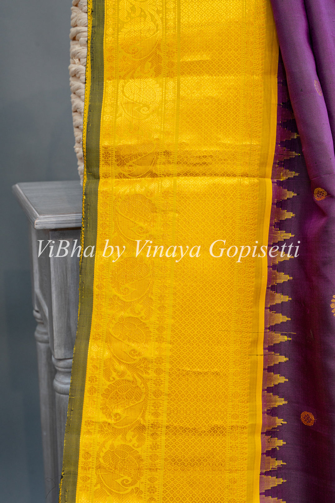 Violet and Yellow Gadwal Silk Saree And Blouse