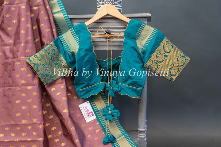 Mauve and Sea Green Kanchi Silk Saree and Blouse