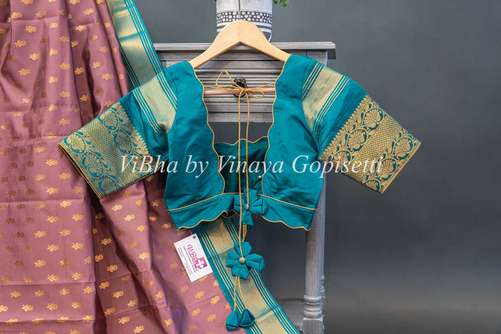 Mauve and Sea Green Kanchi Silk Saree and Blouse