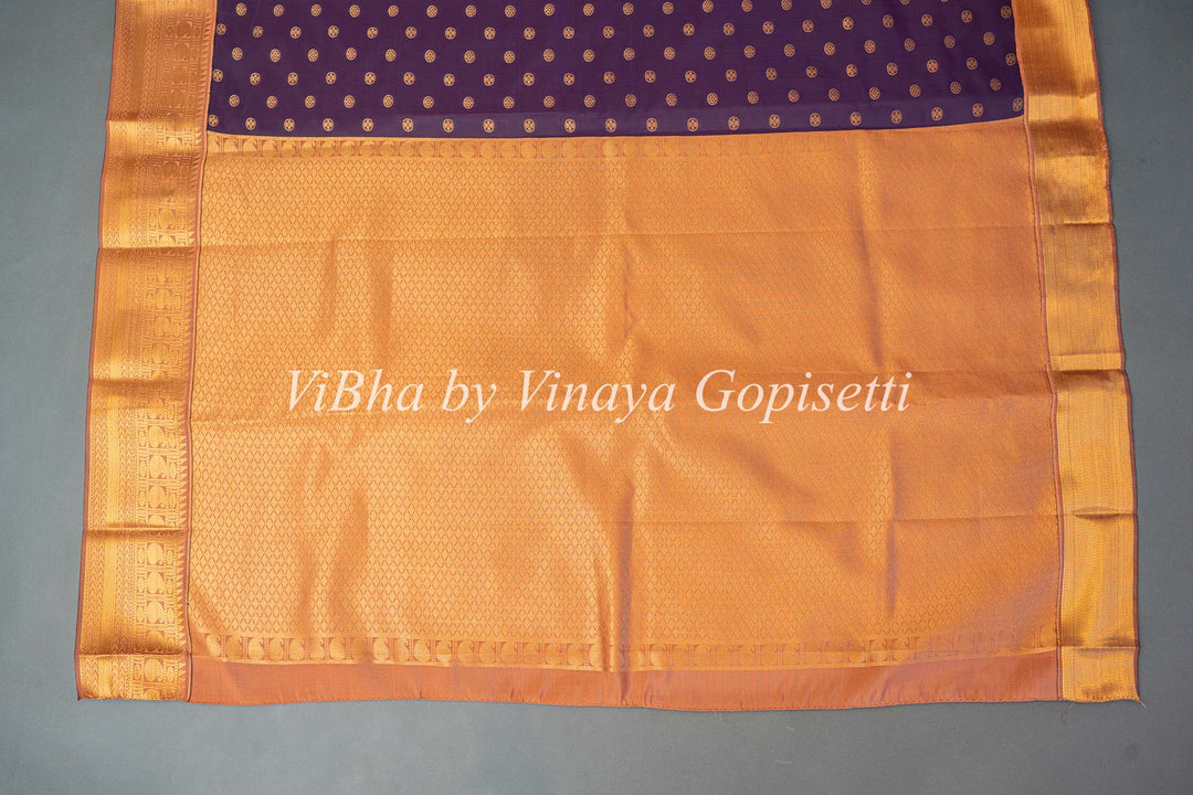 Eggplant and Rose Gold Kanchi Silk Saree and Blouse