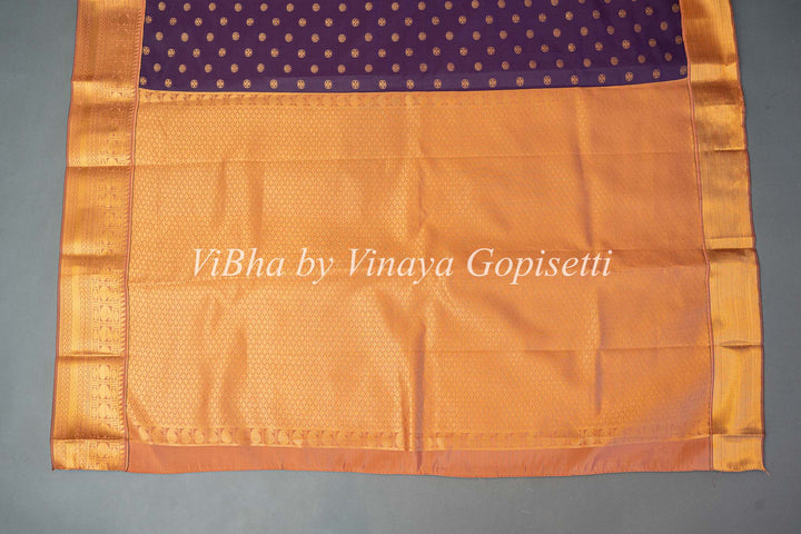 Eggplant and Rose Gold Kanchi Silk Saree and Blouse