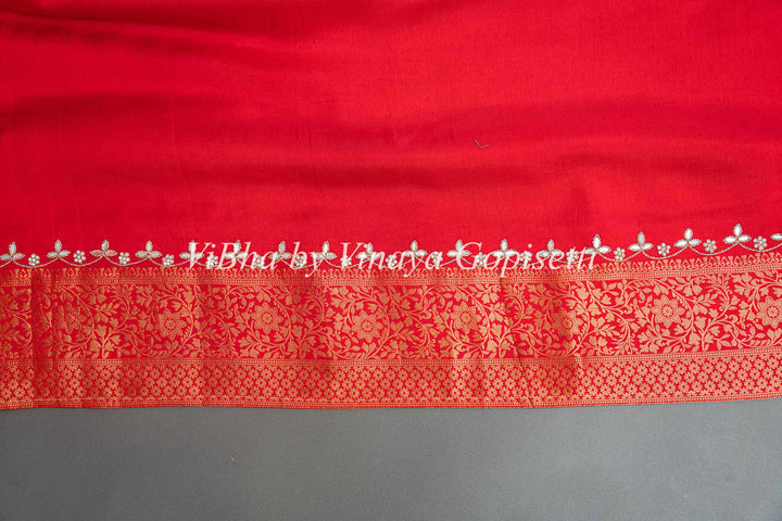 Yellow and Red Chinori Silk Embroidered Saree and Blouse