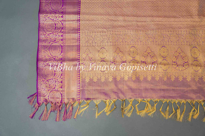 Light Pistachio Green And Purple Kanchi Silk Saree With Blouse