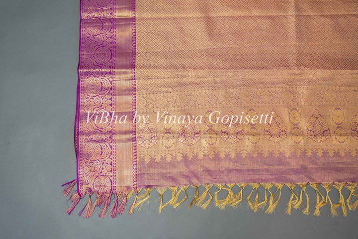 Light Pistachio Green And Purple Kanchi Silk Saree With Blouse