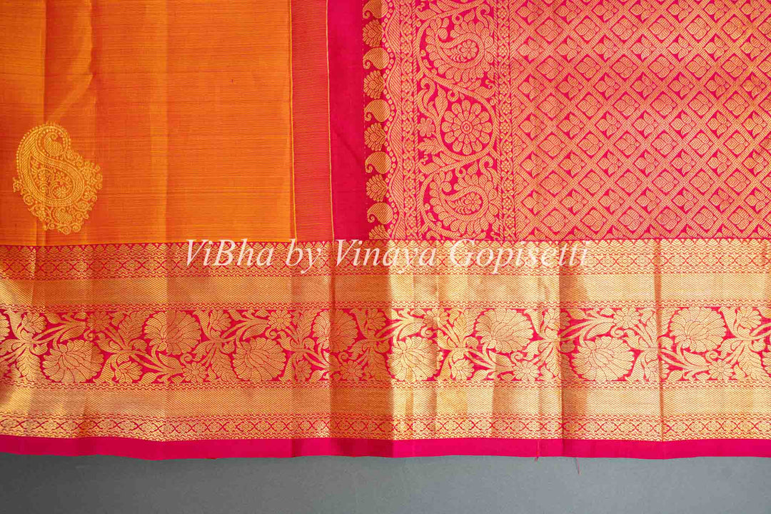 Orangish Yellow Kanchi Silk Saree And Blouse