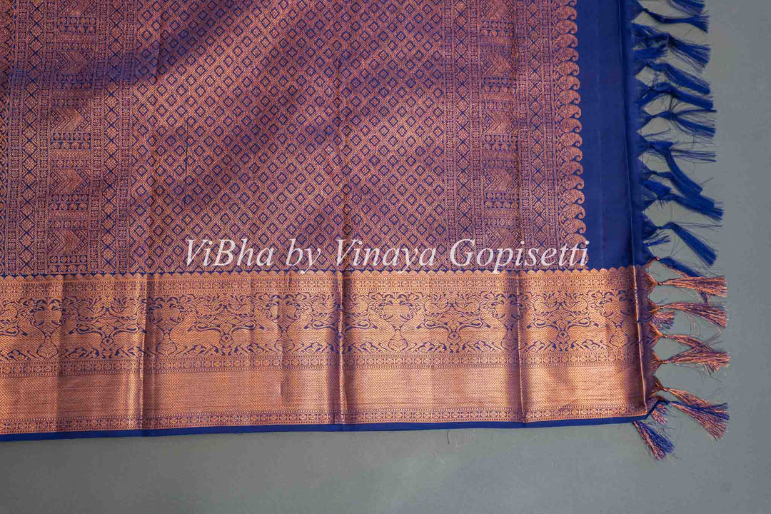 Dark Purple Copper Zari Kanchi Silk Saree And Blouse