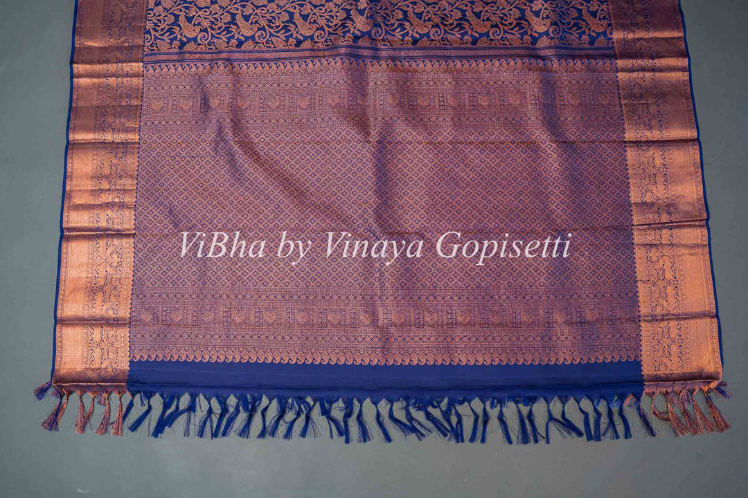 Dark Purple Copper Zari Kanchi Silk Saree And Blouse