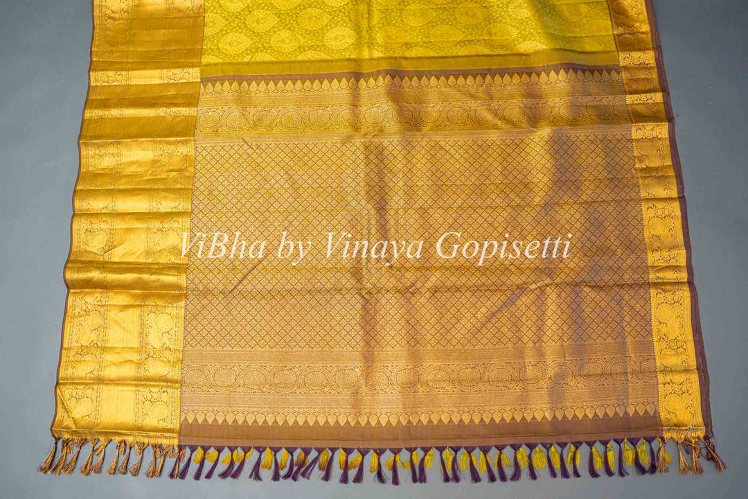 Light and Dark Olive Kanchi Silk Saree And Blouse