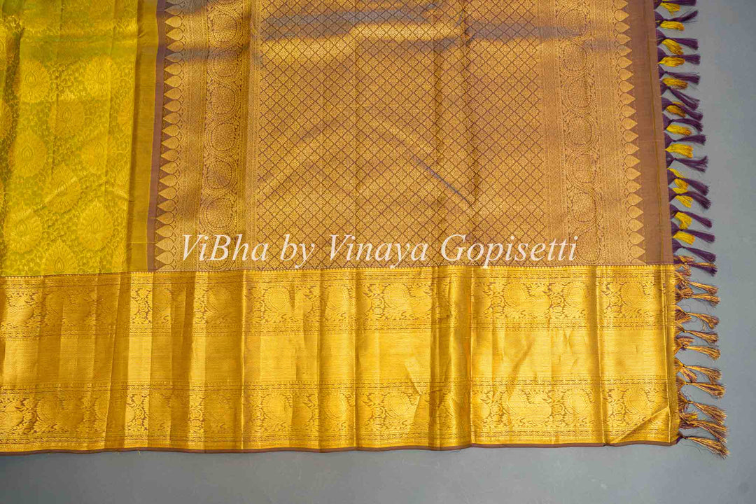 Light and Dark Olive Kanchi Silk Saree And Blouse