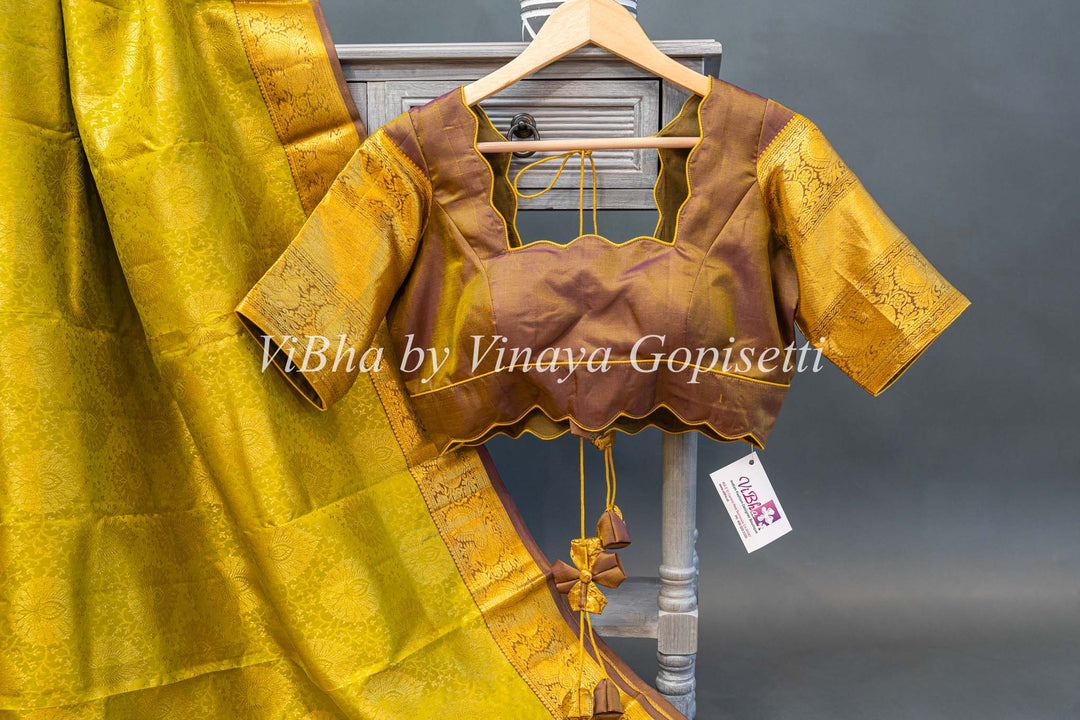 Light and Dark Olive Kanchi Silk Saree And Blouse