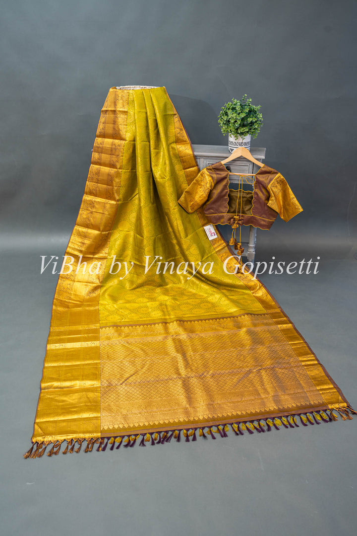 Light and Dark Olive Kanchi Silk Saree And Blouse