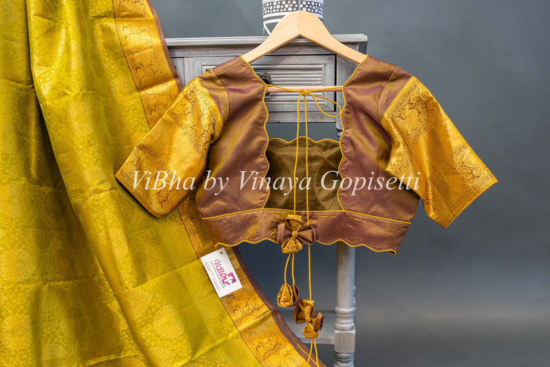 Light and Dark Olive Kanchi Silk Saree And Blouse