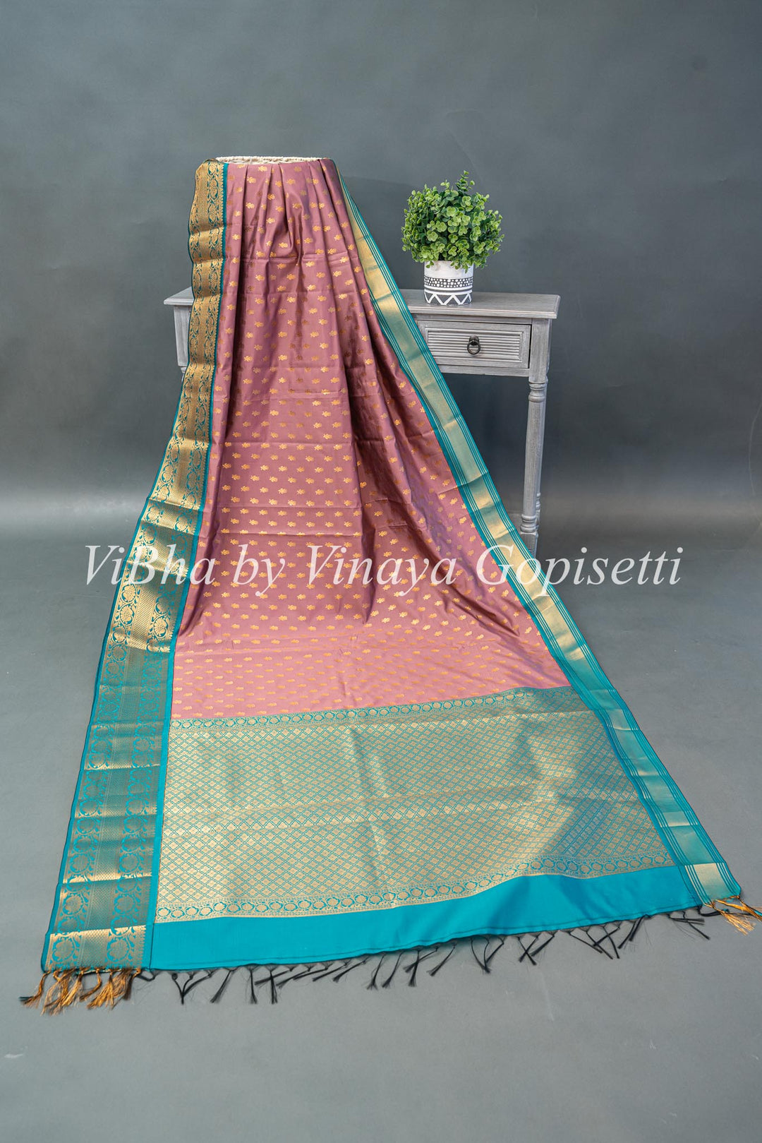 Mauve and Sea Green Kanchi Silk Saree and Blouse