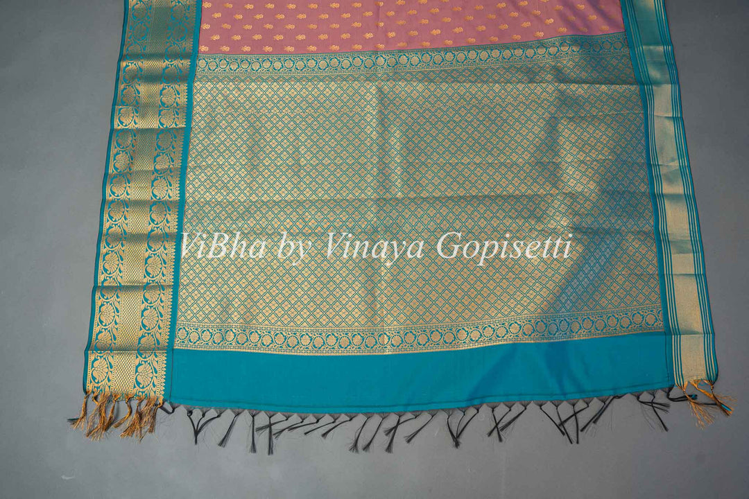 Mauve and Sea Green Kanchi Silk Saree and Blouse