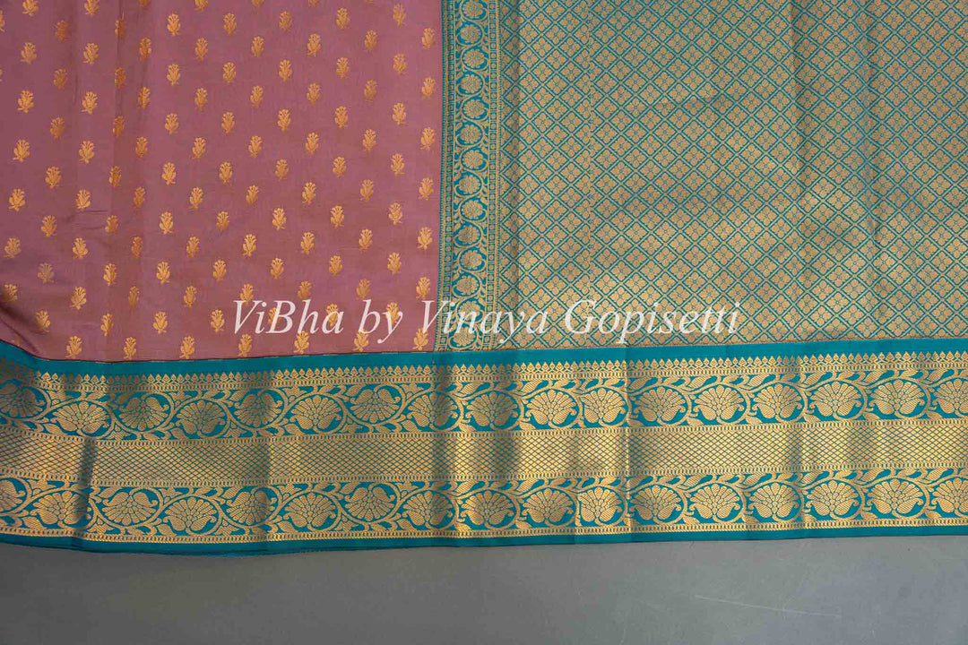 Mauve and Sea Green Kanchi Silk Saree and Blouse