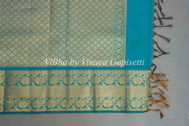 Mauve and Sea Green Kanchi Silk Saree and Blouse